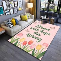 Floral Pink Carpet with Tulips and  Bloom with Hope This Spring  Text Suitable for use as an anti-slip for living room bedroom sofas 40x60cm( 15x23in )