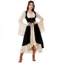 Womens Vintage Cosplay Party Costumes Halloween Pirate Costume Captain Huntress Clubwear Corset Dresses  Renaissance GothicLong S