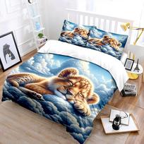 Lion Cub Sleeping in Clouds Print Bedding Set 1 Duvet Cover 2 Pillowcases for Adult and Children Luxury Gift Full Size EU Twin 135X200cm&set