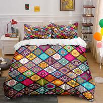 Mandala Geometric Mosaic Pattern Bedding Set For Kids Luxury Gift 3Pcs Digital Print Comforter Set Soft Comfortable Breathable EU Twin 135X200cm&set