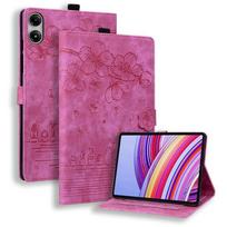 Tablet Cover for Xiaomi Redmi Pad 2 Pro 12.1'' Case Embossed Flowers PU Leather Wallet Flip Stand Cover for Redmi Pad 2 Pro 2025 For Redmi Pad 2 Pro rožinė raudona spalva
