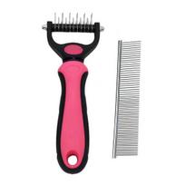 Pet Grooming Rake And Comb, Double-Sided Undercoat Rake Pet Detangling Comb, Dog Dematting Rake, Grooming Tool for Long Short Hair Cats Dogs S raudona