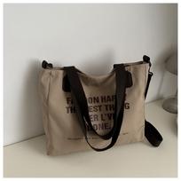 Simple canvas large-capacity casual bag women's new lazy style single shoulder fashion printed letter tote bag chaki
