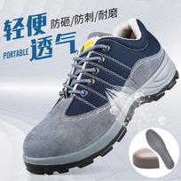 Fashion 2024 Fashion Anti-smashing Anti-piercing Oil-resistant Acid-base Breathable Leather Safety Shoes Summer Men's Work Shoes 36 mėlyna