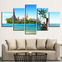 5 vnt. sienos meno drobės Tropinės salos paveikslai Tailandas Pattaya Budos plakatas Tapyba Svetainės Modulinė namų puošyba 30x40cm*2  30x60cm*2  30x80cm*1 blue