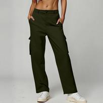 Womens Trendy Casual Streetwear Baggy Cargo Pants With Pockets Wide Leg Trousers Loose Overalls Long Pants L armijos žalia spalva