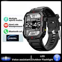 Lauko karinis išmanusis laikrodis vyrams, išmanusis laikrodis su Bluetooth skambinimo funkcija, 1,73 colio LED, sportiniai fitneso laikrodžiai vyrams ir moterims juoda