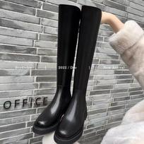 Cowhide thick-soled small medium-length boots elastic knight boots women's autumn and winter leather high boots 35 juoda