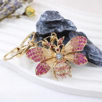 Creative Rhinestone Bee Keychain And Cute Red Ladybug Insect Pendant Keyring For Women Handbag Charm Jewelry