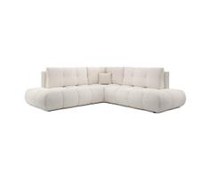 Išskleidžiama minkšta kampinė sofa ALMADA, L formos, dešinės pusės, smėlinė, su talpia daiktų laikymo vieta
