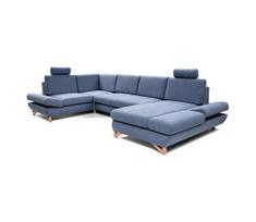 Išskleidžiama U formos apmušta kampinė sofa-lova su talpia daiktadėže AVESTA mėlyna