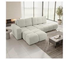 Išskleidžiama L formos kampinė apmušta sofa-lova ALMADA, kairinė, smėlinė