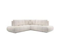 Išskleidžiama kampinė minkšta sofa ALMADA, L formos, kairinė, smėlio spalvos, su patalynės dėže