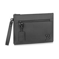 Louis Vuitton Aerogram Logo Zippered Leather Pouch Unisex Pouch Gray Black M69837 Box(Basic Set+Box)