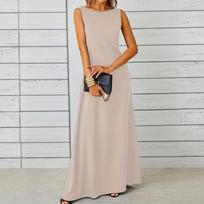 Ladies' Casual Loose Sleeveless Round Neck Vest Dress L smėlis