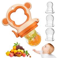 Baby Solid/Frozen Fruit Feeder Teether, Baby Teething Toy 4M+, BPA-Free Silicone Bag and Teether, Teething Relief Monkey Orange
