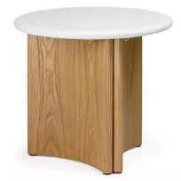 Šoninis staliukas „Marlo II“, 50 cm, kreminė balta/ąžuolas, mikrocementas