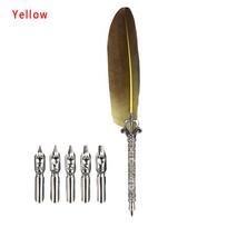 1 Set 5 Nib Signature European Gift Box English Calligraphy Feather Pen Scuba Dive Writing Vintage Quill geltona