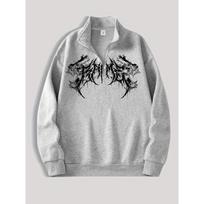 Y2K Gothic Printed Short Zipper Stand Up Collar Sweatshirt Is an Ideal Choice for Wearing on the Street S pilka