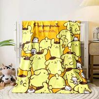 Yellow cartoon dogs with brown berets and small animal friends on orange. for all seasons blanket lunch break throw gift 80cm x 120cm