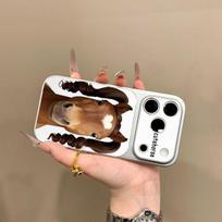 Luxury Funny Double Ponytail Pony Lmitation Metal Leather Phone Case For iPhone17 16 15 14 13 12 11ProMax Y2K Dermatoglyph Cover iPhone 15 Pro