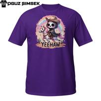 Yeehaw Grim Reaper T-Shirt Mens Womens Tees Top | Funny Cute Skeleton Cowboy on Pony Western Graphic 2XL