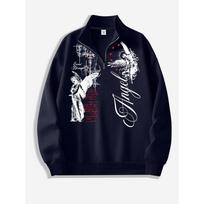 Angel Printed Men's Short Zipper Sweater, Street Zipper Pullover, Suitable for Casual Occasions, Is the Perfect Choice for Fashionable Clothing S