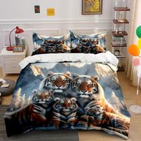 Tiger Family With Snowy Mountain Bedding Set For Kids Luxury Gift 3Pcs Digital Print Comforter Set Soft Comfortable Breathable EU Twin 135X200cm&set