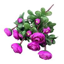 Multicolor Small Camellia Artifical Flower Silk Petals Floral Arrangement Decorative Flower Green Leaves Photo Props violetinė