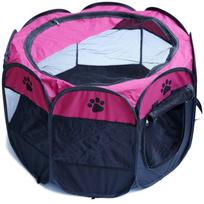 Portable Pet Playpen, Foldable Dog and Cat Exercise Kennel with Mesh Cover, Indoor/Outdoor Use, Large Size karšta rožinė spalva