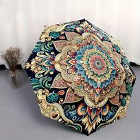 Automatic Folding Umbrella Colorful mandala design. Portable collapsible design, casual outdoor accessory, for all seasons, Ch