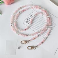 1.2-meter Pearl Chain Clip Mobile Phone Universal Hanging Rope Long Diagonal Cross Chain CCD Camera Hanging Neck rožinė