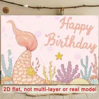 2D Pastel Mermaid Theme Kids Birthday Themed Backdrop 47.2x31.5inch/120*80cm