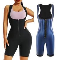 Women Thermal Sauna One Piece Jumpsuit Full Body Shaper Thigh Waist Trimmer Fitness Sweat Bodysuit S tamsiai mėlyna spalva