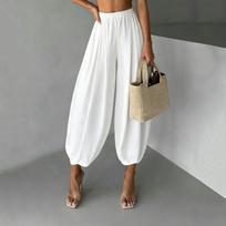 Women Loose Harem Pants Lightweight Airy Balloon Trousers Elastic Waist Casual Comfortable Wide Leg Bottoms for Daily Wear M balta