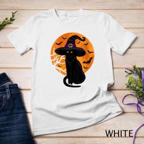 Womens Vintage Scary Halloween Black Cat Costume Witch Hat and Moon Unisex T-Shirt Mens Womens Tees Top S