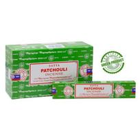 Satya Pačiulių smilkalų lazdelės Agarbatti 180 gramų dėžutė | 12 pakuočių po 15 gramų dėžutėje | Eksporto kokybė ruda