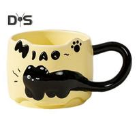 Katės Sukraunami Kavos Puodeliai 380 ml Talpos Mielas Katės Tema Miau Puodeliai Vietą Taupantys Keraminiai Arbatos Puodeliai Dovana Katės Mėgėjams Ir Kolekcionieriams geltona