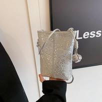 New casual messenger mobile phone bag simple and fashionable silver shoulder bag women's high-end mini bag juoda