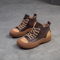 Fashion GKTINOO Retro Short Boots 2025 Autumn/Winter New Casual Mixed Colors Round Toe Soft Soled Lace Up Women's Shoes 35 kava