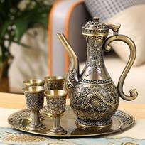 6-piece set, Light Luxury Dragon-Phoenix wine set, Creative home wine dispenser, Small wine glass, Metal tray, Alloy wine set šokoladas