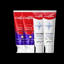 Colgate Whitening & Fresh Breath Toothpaste Set optiškai baltas 80g*2 + anglies ir mėtų skonio 120g*2 spalvų rinkinys