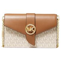 Michael Kors MK Charm Logo Print Leather Chain Crossbody Bag Small Women bags Vanilla-White Acorn-Brown 32S0G00C6B-149 Basic Set (Bag+Dust Bag)