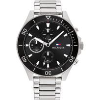 Tommy Hilfiger Men's Chronograph Diver Watch Black Dial Silver Strap 1791916 sidabras
