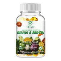 Organic plant-based collagen-generating agent, including silica and biotin, supports hair and skin health, suitable for adults. 120
