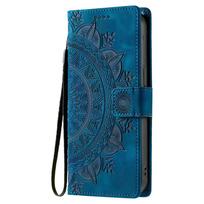 Embossed Totem Leather Case for iPhone 17 Air 16 16E 15 14 13 12 11 Pro Max XS Max XR 7 8 Plus -SE Flip Card Wallet Phone Cover iPhone SE (2022) mėlyna