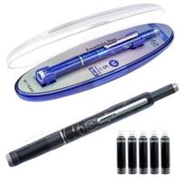 Retractable Fountain Pen Fine Nib Set 0.38mm Black/Blue Ink Transparent Barrel Pen with 5 Refillable Ink Cartridges for Sketching Journaling A juoda