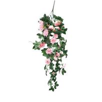 Luxurious 90cm Fake Silk Rose Vine Featuring Realistic Leaves Perfect For Festive Decor rožinė