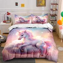 Unicorn resting on dreamy cloud Pattern Duvet Cover Set Digital Print Colorful Polyester Bedding with Zipper Closur for gifts EU Twin 135X200cm&set