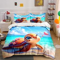 Cute Turtle On Beach. Print Bedding Set 1 Duvet Cover 2 Pillowcases For Adult And Children Luxury Gift Full Size EU Twin 135X200cm&set